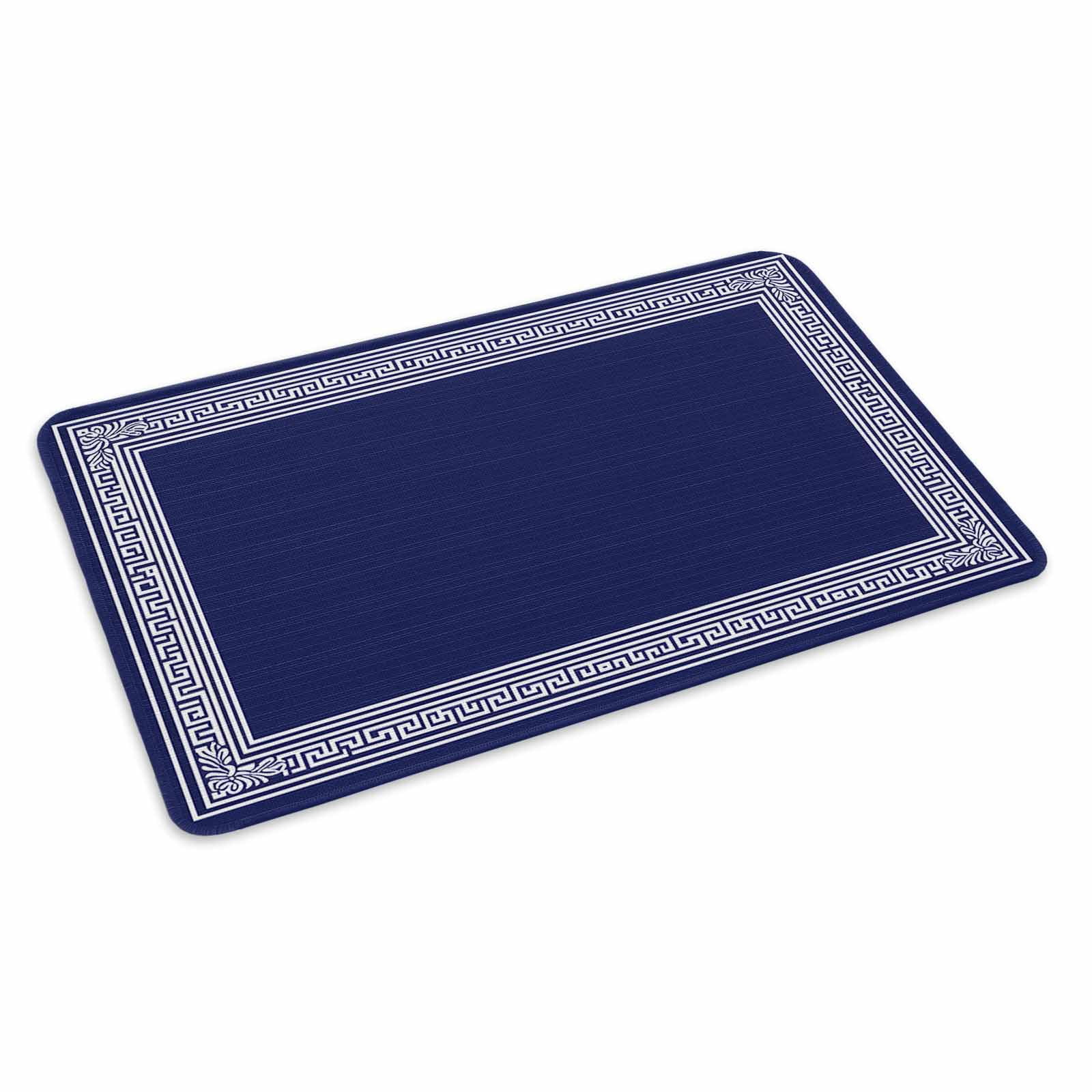 Navy Blue Geometric Doormat Outdoor Entrance 20"x31.5", White Greek Key Farmhouse Absorb Moisture Dirt Door Mats, Non-Slip Rubber Backing Floor Mats Indoor, Low-Profile Front Door Rugs