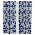thumbnail image 1 of Navy Blue Geometric Kitchen Curtains 63 Inch Length, Vintage Abstract Art Tiers Curtains for Living Room Berdoom Bathroom, Light Filtering Drapes Rod Pocket Window Treatment 2 Panels 42"Wx63"L, 1 of 8