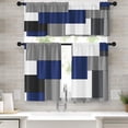 thumbnail image 1 of Navy Blue Geometric Kitchen Curtains Checkered Window Curtains Valance and Tier Set 36 Inch, Black Grey White Short Tier Curtain, Modern Abstract Small Kitchen Decor, 1 of 5