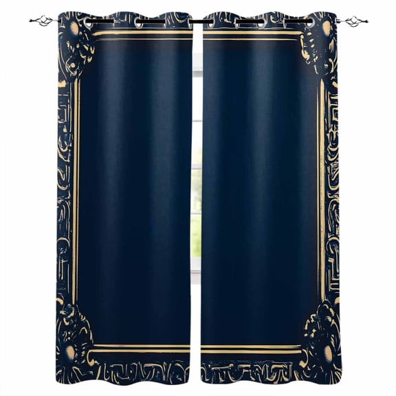 Navy Blue Geometric Kitchen Curtains Farmhouse Geo Vintage Abstract Art Cafe Short Curtains for Bathroom Blackout Window Curtain Small Window Treatment Drapes for Bedroom Living Room 27.5"x39"x2