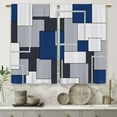 thumbnail image 1 of Navy Blue Geometric Kitchen Curtains - Modern Abstract Checkered Small Short Cafe Window Drapes - Black Grey White Rod Pocket Bathroom Treatment Tier (27.5x36 Inch), 1 of 6