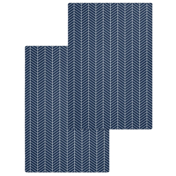 Navy Blue Geometric Kitchen Dish Towels for Drying Dishes Set of 2, Modern Pure Color Abstract Striped Waffle Weave Microfiber Hand Tea Bathroom Towels Quick Dry & Absorbent Towel 15.7x23.6