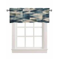 Navy Blue Geometric Kitchen Valances for Windows Farmhouse Linen Window Valance Curtain for Living Room Window Treatment Modern Blue Vintage Valance Rod Pocket Topper Drape, 42 x 18 Inch