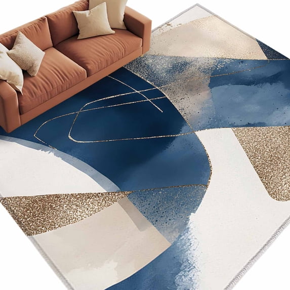 Navy Blue Geometric Large Area Rugs for Bedroom Living Room, Soft Non Slip Carpet Bedside Rug, Abstract Art Modern Rectangular Floor Cover Kitchen Accent Rug 5'x7' for Dining Room/Office