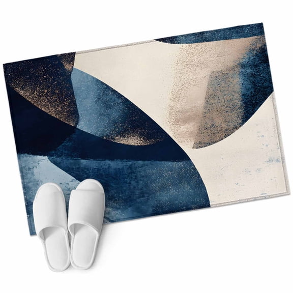 Navy Blue Geometric Large Area Rugs for Bedroom Living Room, Soft Non Slip Carpet Bedside Rug, Modern Beige Abstract Art Rectangular Floor Cover Kitchen Accent Rug 2'x3' for Dining Room/Office