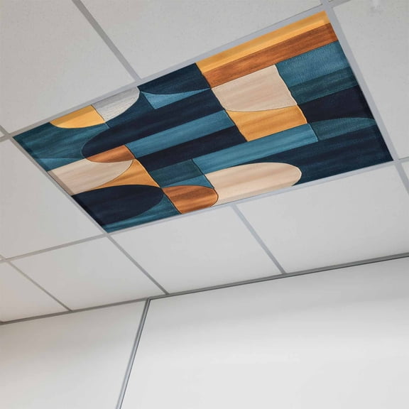 Navy Blue Geometric Magnetic Fluorescent Light Covers for Ceiling Lights 2 x 4 Feet, Abstract Art Boho Office Classroom Kitchen Drop Ceiling Light Covers Lighting Filters Shade Panel 1 Pack
