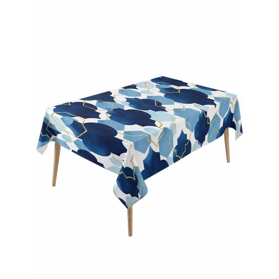 Navy Blue Geometric Moroccan Rectangle Tablecloth, Abstract Art Blue Ombre Modern Waterproof & StainResistant Tablecloth, Washable Oil-proof Table Cover for Dining/Party/Wedding/Buffet 54x108 In