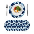 thumbnail image 1 of Navy Blue Geometric Moroccan Round 13 Inch Placemats Set of 4, Abstract Art Blue Ombre Modern HeatResistant Non Slip Place Mats for Dining Table, Wipeable Braided Kitchen Table Mats for Housewarming, 1 of 9