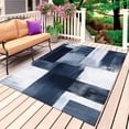 thumbnail image 1 of Navy Blue Geometric Outdoor Rug for Patio/Deck/Porch, Non-Slip Large Area Rug 5 x 8 Ft, White Modern Abstract Indoor Outdoor Rugs Washable Area Rugs, Reversible Camping Rug Carpet Runner, 1 of 8
