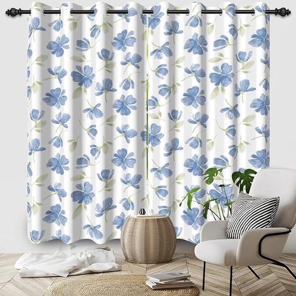 Navy Blue Geometric Pattern Curtains For Bedroom, Modern Line Print White Polka Dot Window Drapes For Living Room, Light Blocking Thermal Insulated Curtains For Home 53"W x 63"L (Pack of 2)