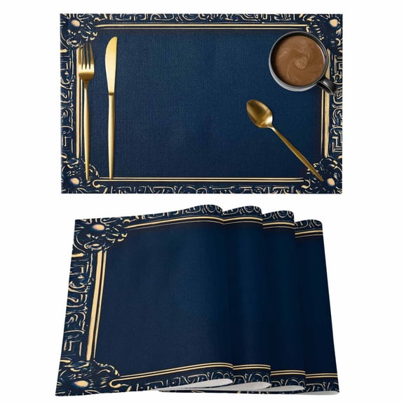 Navy Blue Geometric Placemats Set of 4 Farmhouse Geo Vintage Abstract Art Place Mats Indoor Wipeable Table Mats Washable Cloth Dining Table Placemats for Kitchen Holiday Party Home Decor 13x19 Inch
