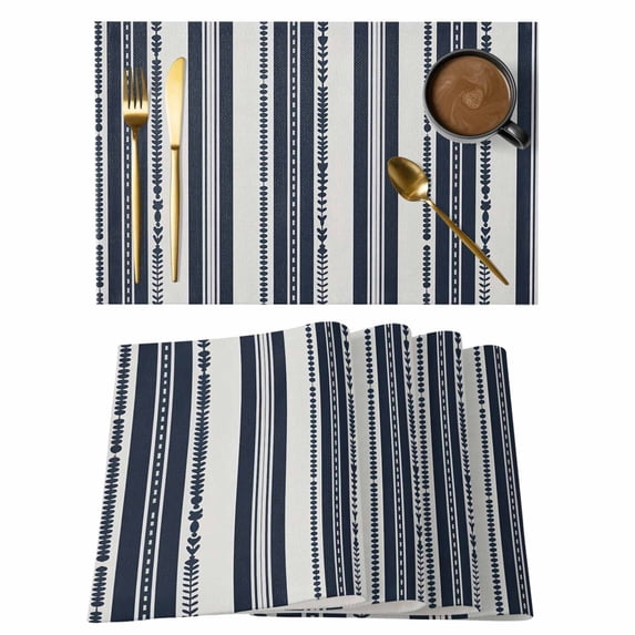 Navy Blue Geometric Placemats Set of 8, Modern Stripes Art Farmhouse Placemats for Dining Table, Place Mats for Kitchen Tabletop, Waterproof Wipeable Dining Table Mats Set