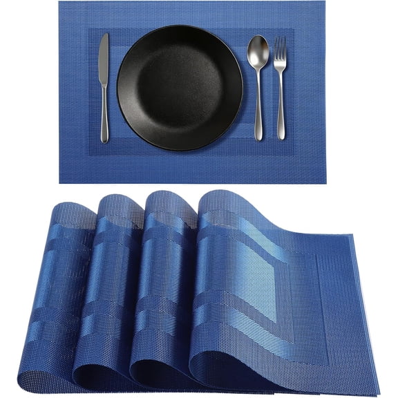 Navy Blue Geometric Placemats Set of 4, PVC Vinyl Woven Table Mats for Kitchen Dining Table, Party and Daily Decor