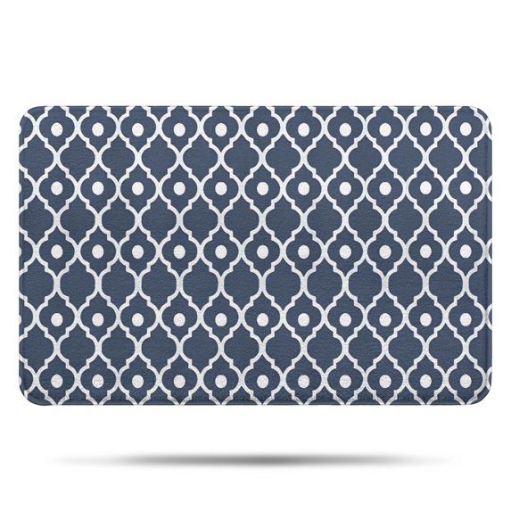 Navy Blue Geometric Quatrefoil Pattern Bathroom Rugs Mat,Non Slip Microfiber Bathroom Rug,Rubber Backing,Soft Bathroom Mats for Bathroom Floor,Tub and Shower,17x27in(43x68cm)