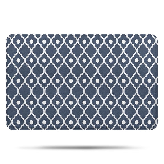 Navy Blue Geometric Quatrefoil Pattern Bathroom Rugs Mat,Non Slip Microfiber Bathroom Rug,Rubber Backing,Soft Bathroom Mats for Bathroom Floor,Tub and Shower,17x27in(43x68cm)