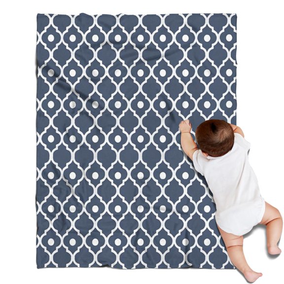 Navy Blue Geometric Quatrefoil Pattern Blanket,Comfortable Soft Lamb Wool Throw Blanket,All Season,Warm Lightweight Blankets for Sofa Bed Couch Living Room Chair,30"x40"