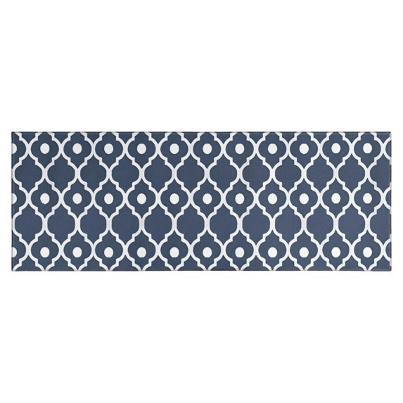 Navy Blue Geometric Quatrefoil Pattern Kitchen Rug Mat,Kitchen Runner Rugs Non Skid Washable,Decorative Kitchen Floor Mats for Kitchen,Sink,Laundry,17"X47"