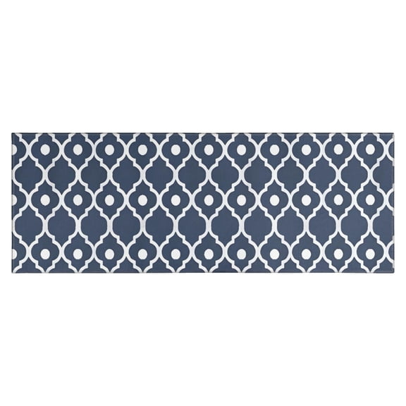 Navy Blue Geometric Quatrefoil Pattern Kitchen Rug Mat,Kitchen Runner Rugs Non Skid Washable,Decorative Kitchen Floor Mats for Kitchen,Sink,Laundry,17"X47"