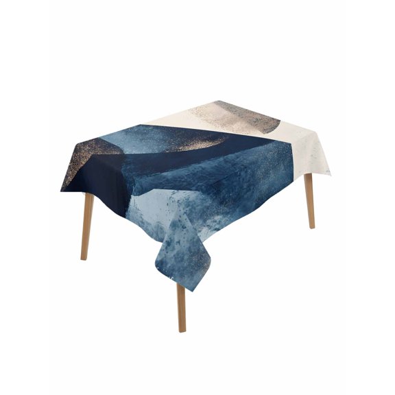 Navy Blue Geometric Rectangle Tablecloth, Modern Beige Abstract Art Waterproof & StainResistant Tablecloth, Washable Oil-proof Table Cover for Dining/Party/Wedding/Camping/Buffet 52x70 In