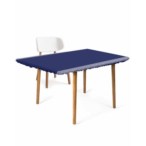 Navy Blue Geometric Rectangle Tablecloth, Waterproof Elastic Fitted Table Covers for 6 Foot Tables, 32x72inch Decorative Tablecloths for Picnic, Camping, Indoor, Outdoor, White Greek Key Farmhouse