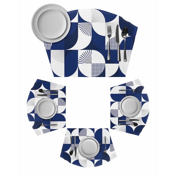 Navy Blue Geometric Round Placemats Set of 2, Middle Century Modern Abstract Art Placemats for Round Dining Table Shape Wedge Placemats for Outdoor Indoor Wipeable Clean Table Place Mats