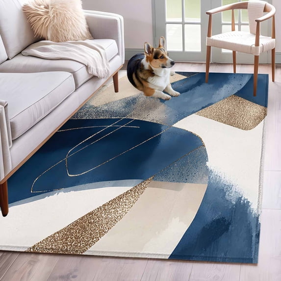 Navy Blue Geometric Runner Rug 2.7x5 FT, Non Slip Entryway Carpet, Abstract Art Modern Washable Soft Floor Carpet Entrance Mat Non-Shedding Throw Rug for Hallway Laundry Room Bedside
