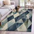 thumbnail image 1 of Navy Blue Geometric Runner Rug 2.7x5 FT, Non Slip Entryway Carpet, Abstract Modern Green Artwork Washable Soft Floor Carpet Entrance Mat Non-Shedding Throw Rug for Hallway Laundry Room Bedside, 1 of 9
