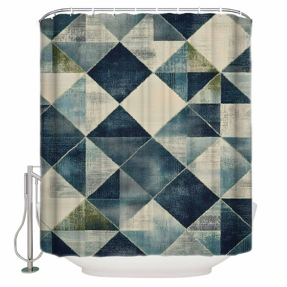 Navy Blue Geometric Shower Curtains for Bathroom Waterproof Fabric Bath Curtains Decor Bath Tub Curtain Abstract Modern Green Artwork Decorative Shower Curtain Sets with 12 Hooks, 72x72 Inch