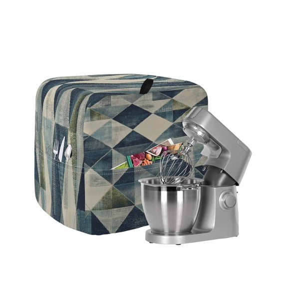 Navy Blue Geometric Stand Mixer Dust Cover with Storage Pocket & Handles, Abstract Modern Green Artwork Fits All Tilt Head & Bowl Lift Kitchen Appliance Cover Organizer Bag Accessories, 4.5-5 Quart