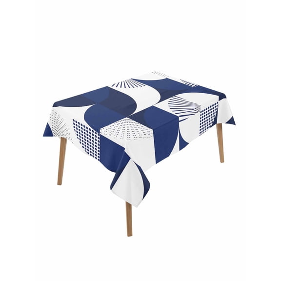 Navy Blue Geometric Table Cloth, Middle Century Modern Abstract Art Waterproof Tablecloth for Rectangle Tables, Reusable Washable Fabric Table Cover for Restaurant Kitchen Dining Tables 52"x70"