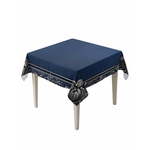 Navy Blue Geometric Table Cloth, Waterproof Tablecloth for Square Tables, Farmhouse Geo Retro Art Watercolor Reusable Washable Fabric Table Cover for Restaurant Kitchen Dining Tables 54"x54"