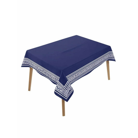 Navy Blue Geometric Table Cloth, White Greek Key Farmhouse Waterproof Tablecloth for Rectangle Tables, Reusable Washable Fabric Table Cover for Restaurant Kitchen Dining Tables 60"x84"