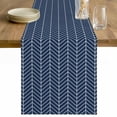 thumbnail image 1 of Navy Blue Geometric Table Runner - 48 Inch Long Modern Pure Color Abstract Striped Cotton and Linen Blended Dress Scarves Farmhouse Table Runner for Kitchen Dining, Coffee Table, 13" x 48", 1 of 8