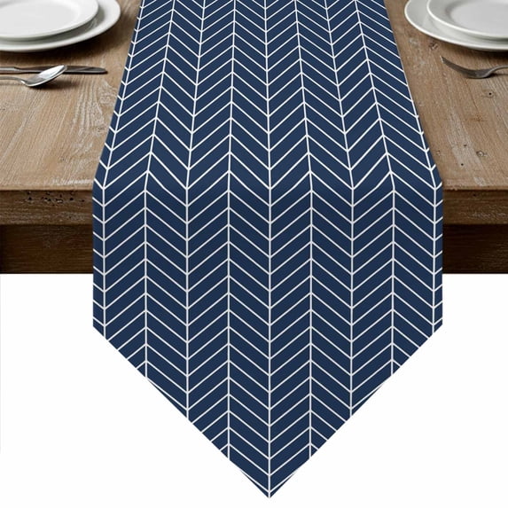 Navy Blue Geometric Table Runner Linen Burlap Table Runner 72 Inches Long Modern Pure Color Abstract Striped Dresser Scarves for Kitchen Island Coffee Dining Party Wedding Holiday Decor 18"x72"