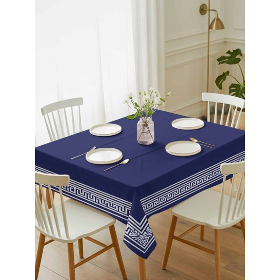 Navy Blue Geometric Tablecloth Rectangle Table Cloth 52x70 ,Waterproof Outdoor Table Cloth Covers Decorative Table Protector ,White Greek Key Farmhouse Washable Table Cover for Kitchen Dinning Party
