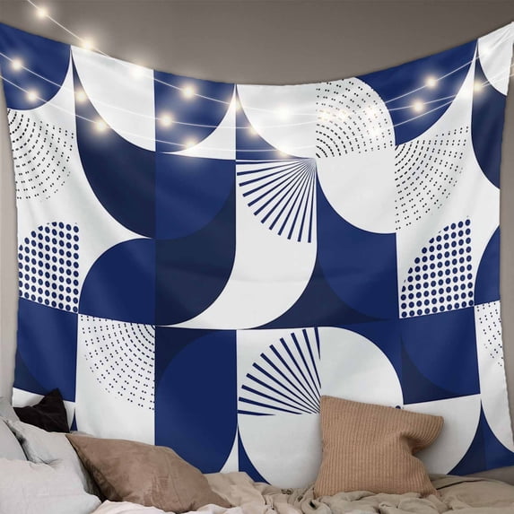 Navy Blue Geometric Tapestry for Bedroom Wall Hanging Tapestry, Middle Century Modern Abstract Art Ceiling Backdrop Tapestries Poster Blanket Wall Decor for Teens Room Living Room Dorm 55" x 73"