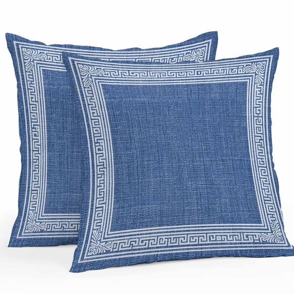 Navy Blue Geometric Throw Pillow Covers 20x20 Inch Set of 2, White Greek Key Design Burlap Modern Art Waterproof Outdoor Pillow Covers, Decorative Cushion Pillowcases for Couch, Sofa, Bed, Patio