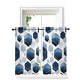 thumbnail image 1 of Navy Blue Geometric Tier Curtains 45 Inch Length, Sheer Curtains for Bedroom Living Room Window, Gold White Hexagon Modern Rod Pocket Voile Drapes Kitchen Curtains for Small Window 27.5"x45" 2 Panels, 1 of 7