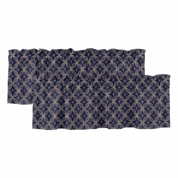 Navy Blue Geometric Valances for Windows, Brown Modern Abstract Art Aesthetics Light Filtering Kitchen Curtains, Rod Pocket Window Valance Curtains for Living Room Bedroom, 42" W x 18" L, 2 Panels