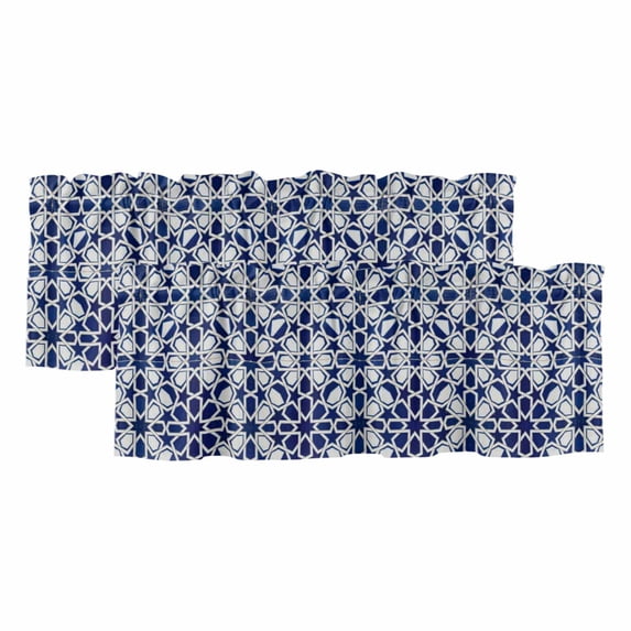 Navy Blue Geometric Valances for Windows, Decorative Rod Pocket Window Valance Curtains, Vintage Abstract Art Short Curtain Drapes for Kitchen/Bathroom/Living Room, 2 Panels, 42" W x 18" L