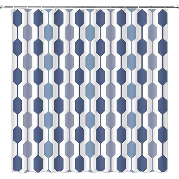 Navy Blue Geometry Shower Curtain Ombre Modern Minimalist Hotel Cute Simple Trendy Design Fabric Bathroom Decor With Hook 36"W x 72"L (Pack of 1)