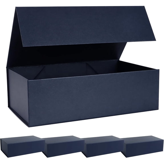 Navy Blue Gift Box with Magnetic Lids 13.8x8.3x4.4 in, Bridesmaid Groomsman Proposal Box, Large Rectangle Storage Box 5 Pack