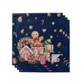 thumbnail image 1 of Navy Blue Gingerbread Christmas Cloth Napkins Set of 4 Reusable Dinner Napkins, Xmas Tree Gift House Star Cocktail Napkin Washable Table Napkins for Wedding/Holiday Party/Baby Shower 20"x20", 1 of 7