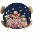 thumbnail image 1 of Navy Blue Gingerbread Christmas Round Tablecloth, Fitted Table Cover with Elastic for 36"-44" Round Tables, Xmas Tree Gift House Star Table Cloth Outdoor Indoor Dinning Party Waterproof Tablecloths, 1 of 7
