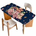 thumbnail image 1 of Navy Blue Gingerbread Christmas Table Cloths for 4 Foot Rectangle Tables, Xmas Tree Gift House Star Patio Waterproof Elastic Fitted Tablecloths, Washable Rectangular Table Cover for Camping, 1 of 8