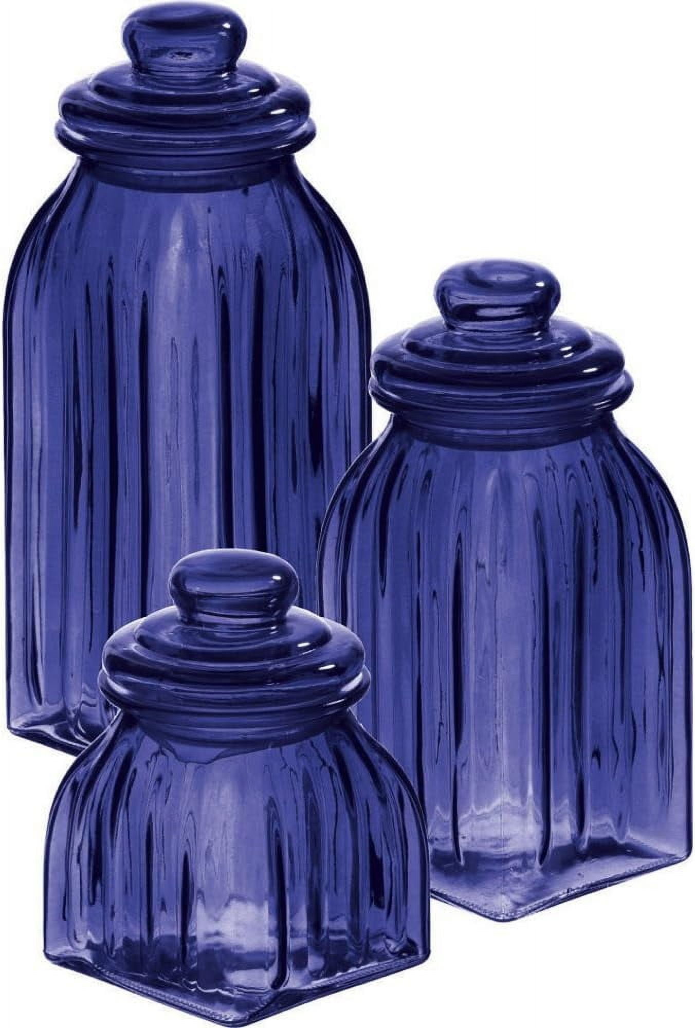 Navy Blue Glass Canister Set with Lids for Kitchen Storage