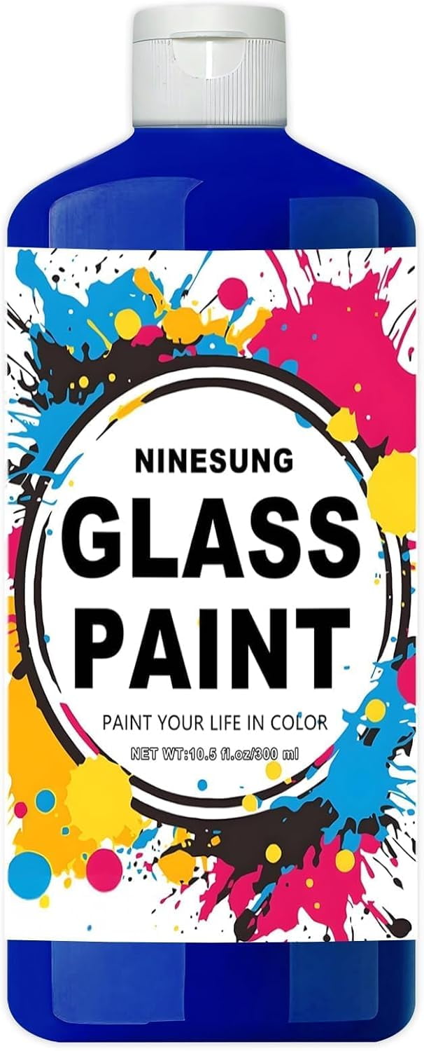 Navy Blue Glass Paint, 34 Fl Oz Jumbo Size (1 Liter) Large Bulk Stained Glass Paints, Enamel & Ceramic Painting Supplies for Wine Bottle Jars Windows (Navy Blue, 34 Fl Oz)