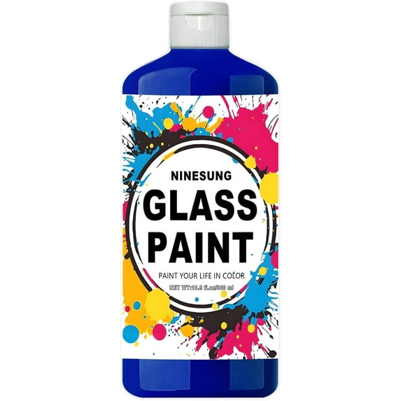 Navy Blue Glass Paint, 34 Fl Oz Jumbo Size (1 Liter) Large Bulk Stained Glass Paints, Enamel & Ceramic Painting Supplies for Wine Bottle Jars Windows (Navy Blue, 34 Fl Oz)