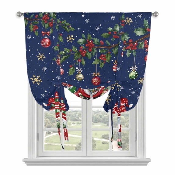 Navy Blue Gnomes Christmas Balloon Curtains for Bedroom/Front Door/Bathroom, Xmas Ball Gifts Snowflake Tie Up Curtains 63 Inch Length Light Filtering Kitchen Curtains Shades for Windows 46"x63"