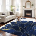 thumbnail image 1 of Navy Blue Gold Area Rug 5x7 FT, Non Slip Bedroom Throw Carpet, Abstract Line Art Troditional Ink Painting Washable Soft Floor Carpet Non-Shedding Rug for Dining Room Bedside Classroom Desk, 1 of 9